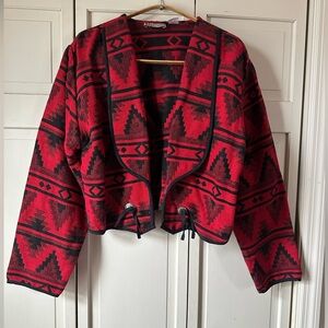 Vintage New Directions Red and Black Geometric Cotton Tapestry Cropped Jacket
